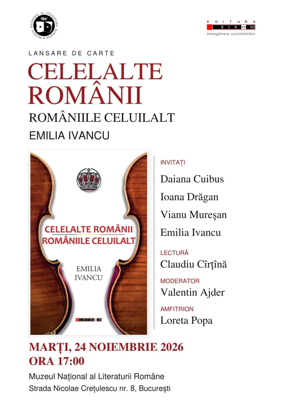 Afișul lansării de la Muzeul Național al Literaturii Române