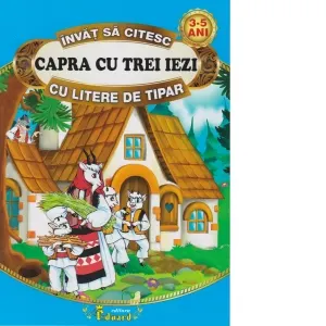 Coperta cărții Invat sa citesc Capra cu trei iezi cu litere de tipar