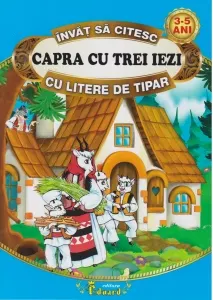 Coperta cărții Invat sa citesc Capra cu trei iezi cu litere de tipar