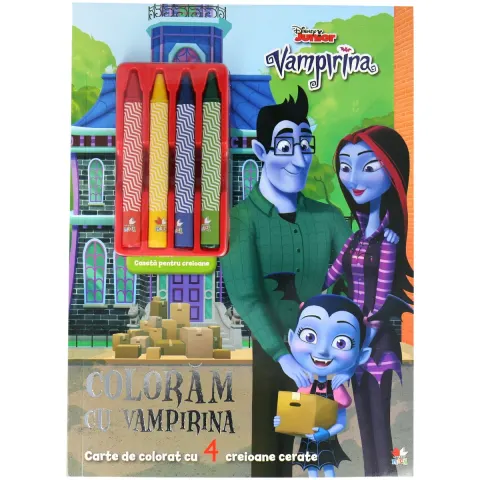 Coperta cărții Disney Junior. Vampirina. Colorăm cu Vampirina (conține 4 creioane cerate)