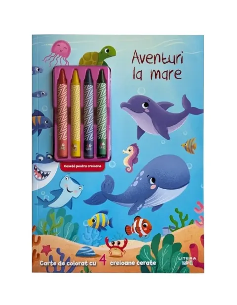 Coperta cărții Aventuri la mare. Carte de colorat cu 4 creioane cerate