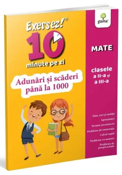 Coperta cărții Adunări și scăderi până la 1000 (clasele II-III)