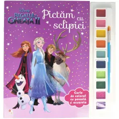 Coperta cărții Disney. Regatul de gheață II. Pictăm cu sclipici. Carte de colorat cu pensulă și acuarele