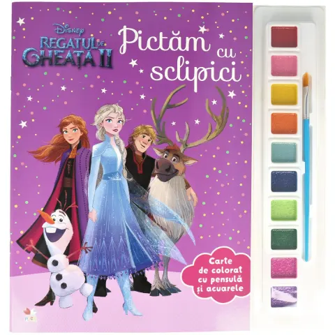 Coperta cărții Disney. Regatul de gheață II. Pictăm cu sclipici. Carte de colorat cu pensulă și acuarele