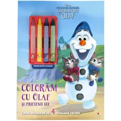 Coperta cărții Disney. Regatul de gheață. Sărbători cu Olaf. Colorăm cu Olaf și prietenii lui (conține 4 creioane cerate)