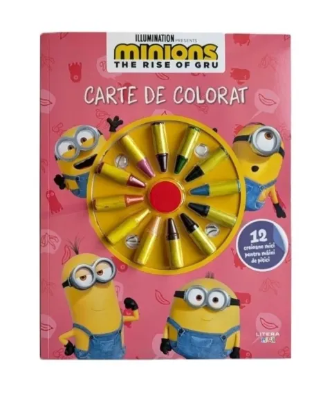 Coperta cărții Minions. The Rise of Gru. Carte de colorat. 12 creioane mici pentru maini de pitici