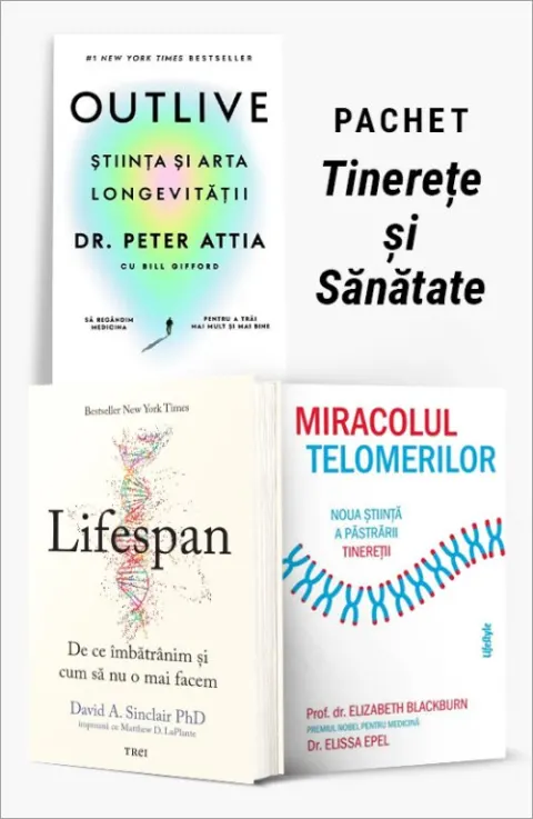 Coperta cărții Pachet Tinerețe și Sănătate. Outlive/Lifespan/Miracolul telomerilor - Dr. Peter Attia