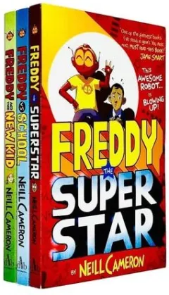 Coperta cărții The Awesome Robot Chronicles Series Books 1 - 3 Collection Set by Neill Cameron (Freddy vs School, Freddy the Superstar & Freddy and the New Kid)