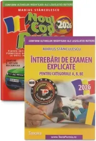 Coperta cărții Pachet Noul cod rutier 2026 + Intrebari de examen explicate pentru categoriile A, B, BE + acces online la intrebari