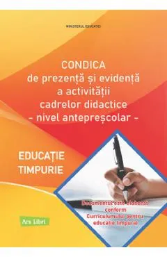Coperta cărții Condica de prezenta si evidenta a activitatii cadrelor didactice. Nivel anteprescolar