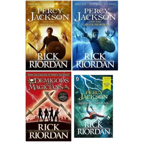 Coperta cărții Rick Riordan Collection 4 Books Set (Percy Jackson and the Greek Gods, Percy Jackson and the Greek Heroes, Demigods & Magicians, Percy Jackson and the Singer of Apollo)