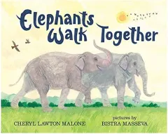Coperta cărții Elephants walk together