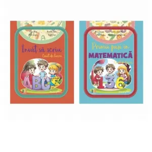 Coperta cărții Set 2 carti Caiete de lucru pentru clasa pregatitoare: 1. Invat sa scriu; 2. Primii pasi in matematica