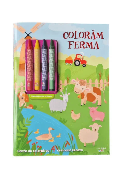 Coperta cărții Colorăm ferma. Carte de colorat cu 4 creioane cerate
