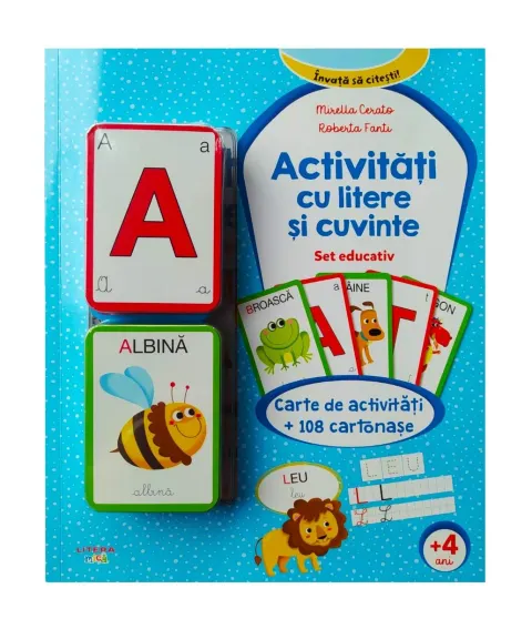 Coperta cărții Activitati cu litere si cuvinte. Set educativ. Carte de activitati + 108 cartonase
