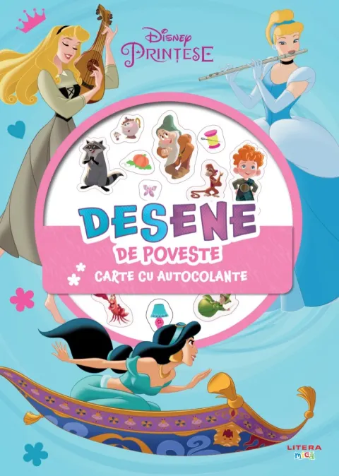 Coperta cărții Disney. Printese. Desene de poveste. Carte cu autocolante