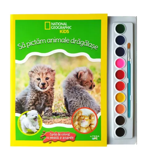 Coperta cărții National Geographic Kids. Sa pictam animale dragalase. Carte de colorat cu pensula si acuarele