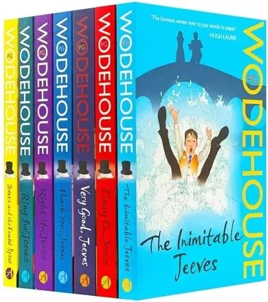 Coperta cărții Jeeves and Wooster Series by P.G. Wodehouse Collection 7 Books Set (The Inimitable Jeeves, Carry On, Very Good, Thank You, Right Ho, Ring for Jeeves, Jeeves and the Feudal Spirit)