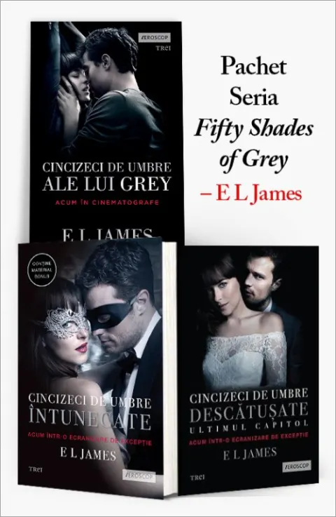 Coperta cărții Pachet Seria „Fifty Shades of Grey” – E L James. Cincizeci de umbre ale lui Grey (Vol. 1)/Cincizeci de umbre întunecate (Vol. 2)/Cincizeci de umbre descătușate (Vol. 3)