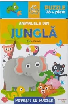 Coperta cărții Animalele din jungla. Povesti cu puzzle