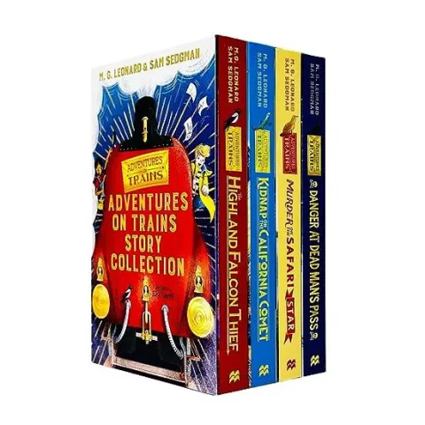 Coperta cărții Adventures on Trains 4 Books Collection Box Set By M. G. Leonard & Sam Sedgman