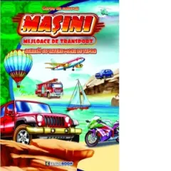 Coperta cărții Masini - Mijloace de transport. Carte de colorat scrisa cu litere mari de tipar