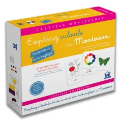 Coperta cărții Explorez culorile cu Montessori. 163 de jetoane pentru dezvoltarea vocabularului și a creativității (în română și engleză)