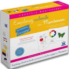 Coperta cărții Explorez culorile cu Montessori. 163 de jetoane pentru dezvoltarea vocabularului și a creativității (în română și engleză)