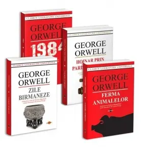 Coperta cărții Pachet Orwell: 1. 1984; 2. Ferma animalelor; 3. Hoinar prin Paris si Londra; 4. Zile birmaneze