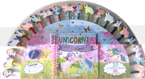 Coperta cărții Unicorni. Carte de colorat cu 20 de creioane