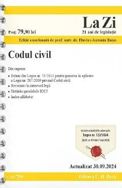 Coperta cărții Codul civil Act. 30 Septembrie 2024 Ed. Spiralata