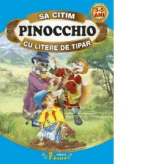 Coperta cărții Sa citim Pinocchio cu litere de tipar
