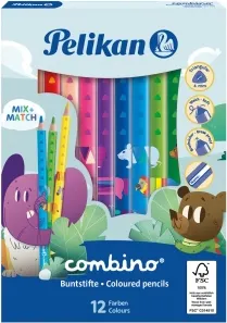 Coperta cărții Creioane color Combino lacuite, groase, sectiune triunghiulara, mina 4 mm, set 12 culori
