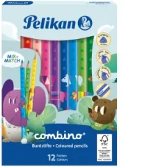 Coperta cărții Creioane color Combino lacuite, groase, sectiune triunghiulara, mina 4 mm, set 12 culori