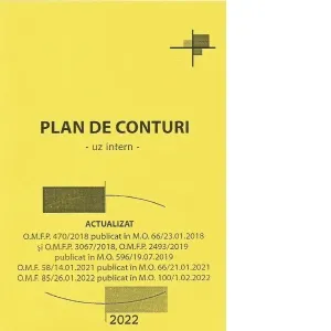 Coperta cărții Plan de conturi pentru agentii economici - uz intern. Actualizat O.M.F. 85/26.01.2022 publicat in M.O. 100/1.02.2022