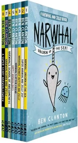 Coperta cărții Narwhal and Jelly Series 8 Books Collection Set (Narwhal: Unicorn of the Sea!, Super Narwhal and Jelly Jolt, Peanut Butter and Jelly, Narwhal's Otter Friend, Happy Narwhalidays & 3 More)