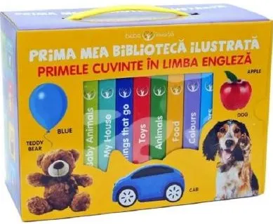 Coperta cărții Prima mea biblioteca ilustrata. Primele cuvinte in limba engleza. Cutie 8 carticele