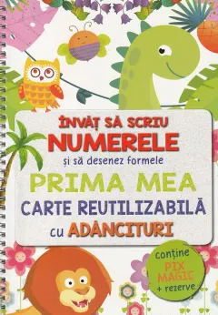Coperta cărții Învăț să scriu numerele și să desenez formele. Prima mea carte reutilizabilă cu adâncituri
