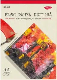 Coperta cărții Bloc A4 panza pictura, 3 straturi de grund pre-aplicat, 300g/m2, 10 coli