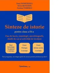 Coperta cărții Sinteze de istorie pentru clasa a IX-a. Fise de lucru, cronologii, microbiografii, studii de caz si activitati de invatare