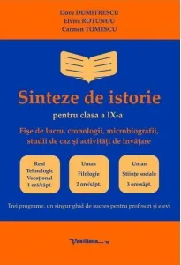 Coperta cărții Sinteze de istorie pentru clasa a IX-a. Fise de lucru, cronologii, microbiografii, studii de caz si activitati de invatare