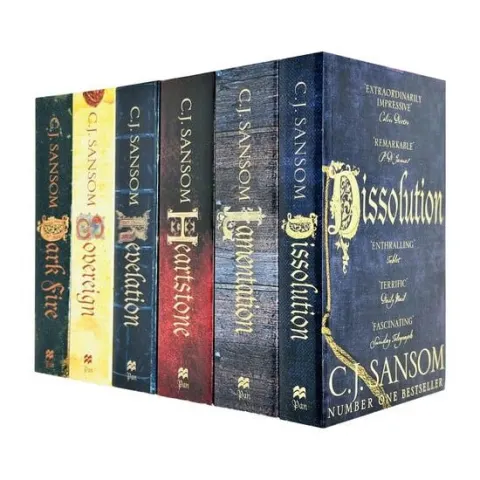 Coperta cărții The Shardlake Series 6 Books Collection Set By C. J. Sansom (Dissolution, Dark Fire, Sovereign, Revelation, Heartstone & Lamentation)