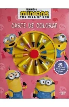 Coperta cărții Minions: The Rise of Gru. Carte de colorat. 12 creioane mici pentru maini de pitici