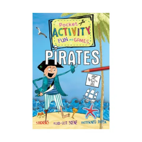 Coperta cărții Pirate Pocket Activity Fun and Games Includes Games, Cutouts, Foldout Scenes, Textures, Stickers, and Stencils!