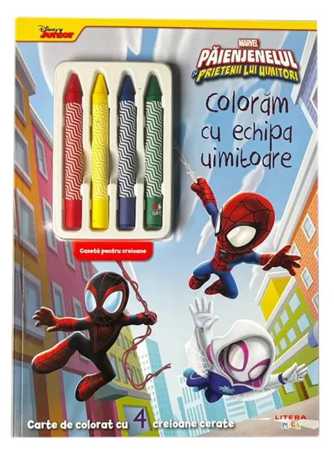Coperta cărții Disney. Marvel. Paienjenelul si prietenii lui uimitori. Coloram cu echipa uimitoare. Carte de colorat cu 4 creioane cerate