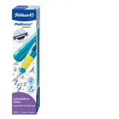 Coperta cărții Stilou Pelikano Junior, penita A pentru dreptaci, grip ergonomic, culoare turcoaz