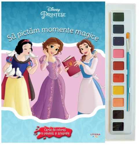 Coperta cărții Disney. Printese. Sa pictam momente magice. Carte de colorat cu pensula si acuarele