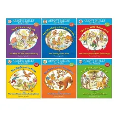 Coperta cărții Aesop's Fables Easy Readers Collection 6 Books Set By Val Biro (The Fox and the Stork, The Monkey and the Fishermen, Boy Who Cried Wolf, Eagle and the Man, The Bear and the Travellers & More)