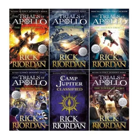 Coperta cărții Rick Riordan The Trials of Apollo 6 Books Collection Set (Books 1-5 [PB], Camp Jupiter Classified [HB])