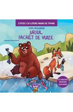 Coperta cărții Ursul pacalit de vulpe. Citesc cu litere mari de tipar